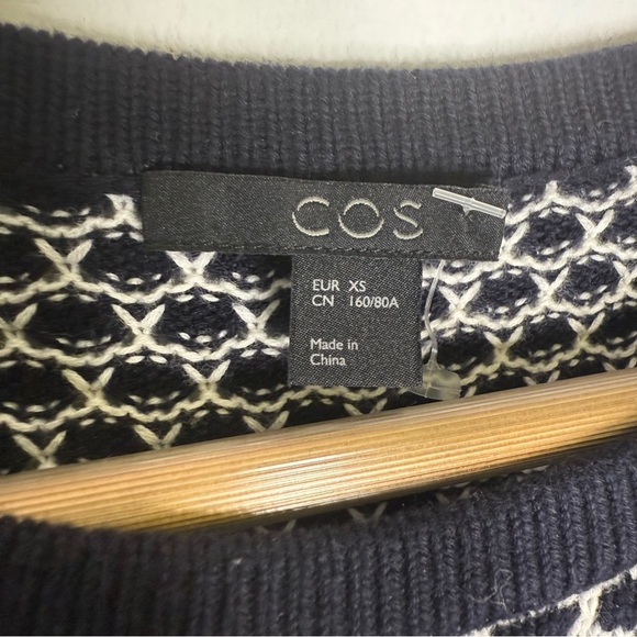 COS Black & White Geometric Knit Long Sleeve Dress Size XS 100% Cotton - Picture 5 of 7